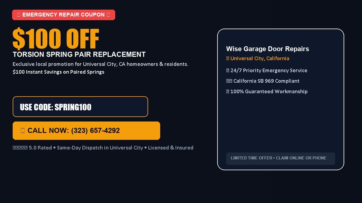 Wise Garage Door Repair $100 OFF Dual Torsion Spring Replacement in Universal City, CA